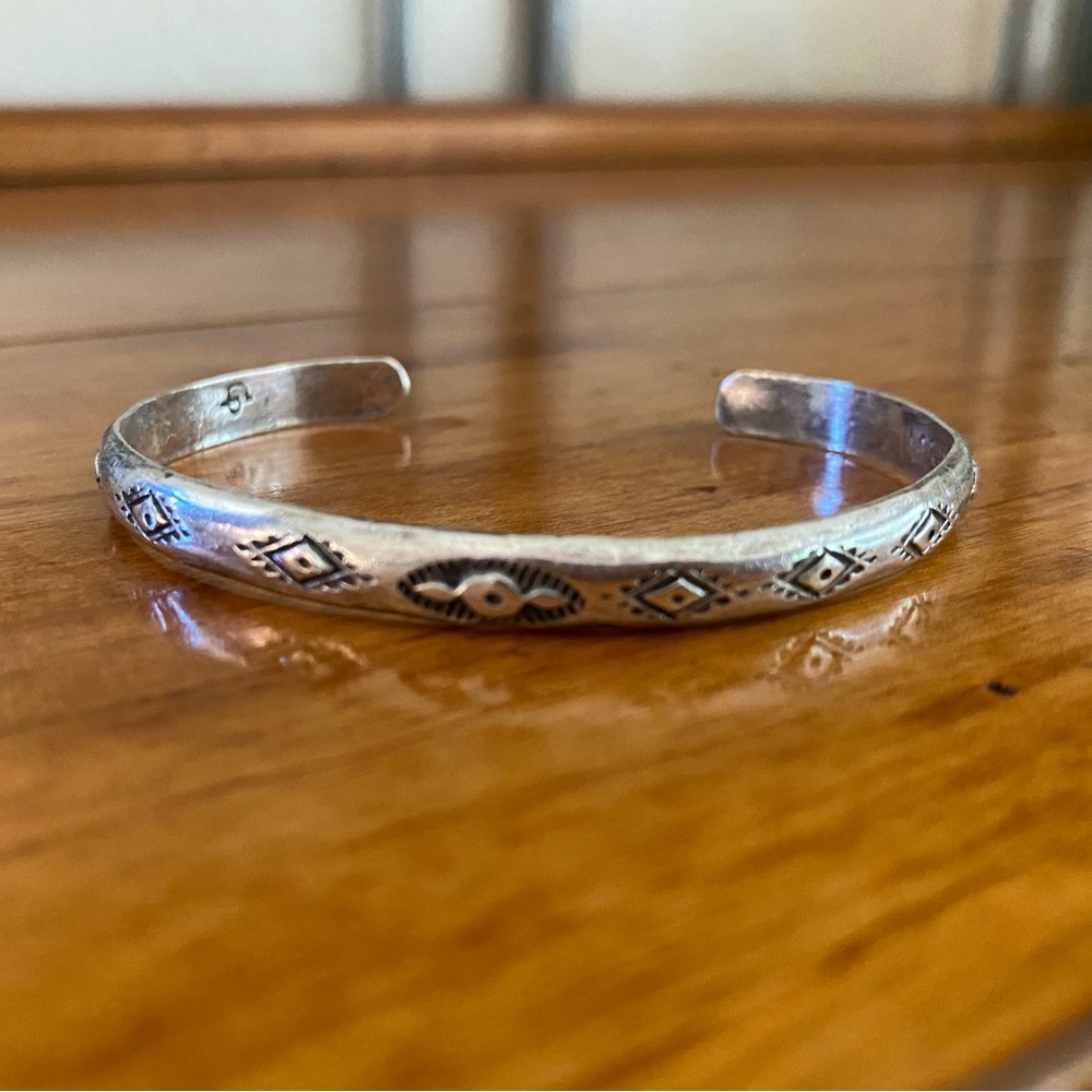 Vintage LAG-ZUNI Sterling Silver G. Paquin Stamped Cuff Bracelet size 6 3/4”